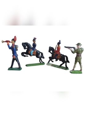 Vintage Painted Metal Toy Soldiers and Cavalry Figurines - Multi-Color